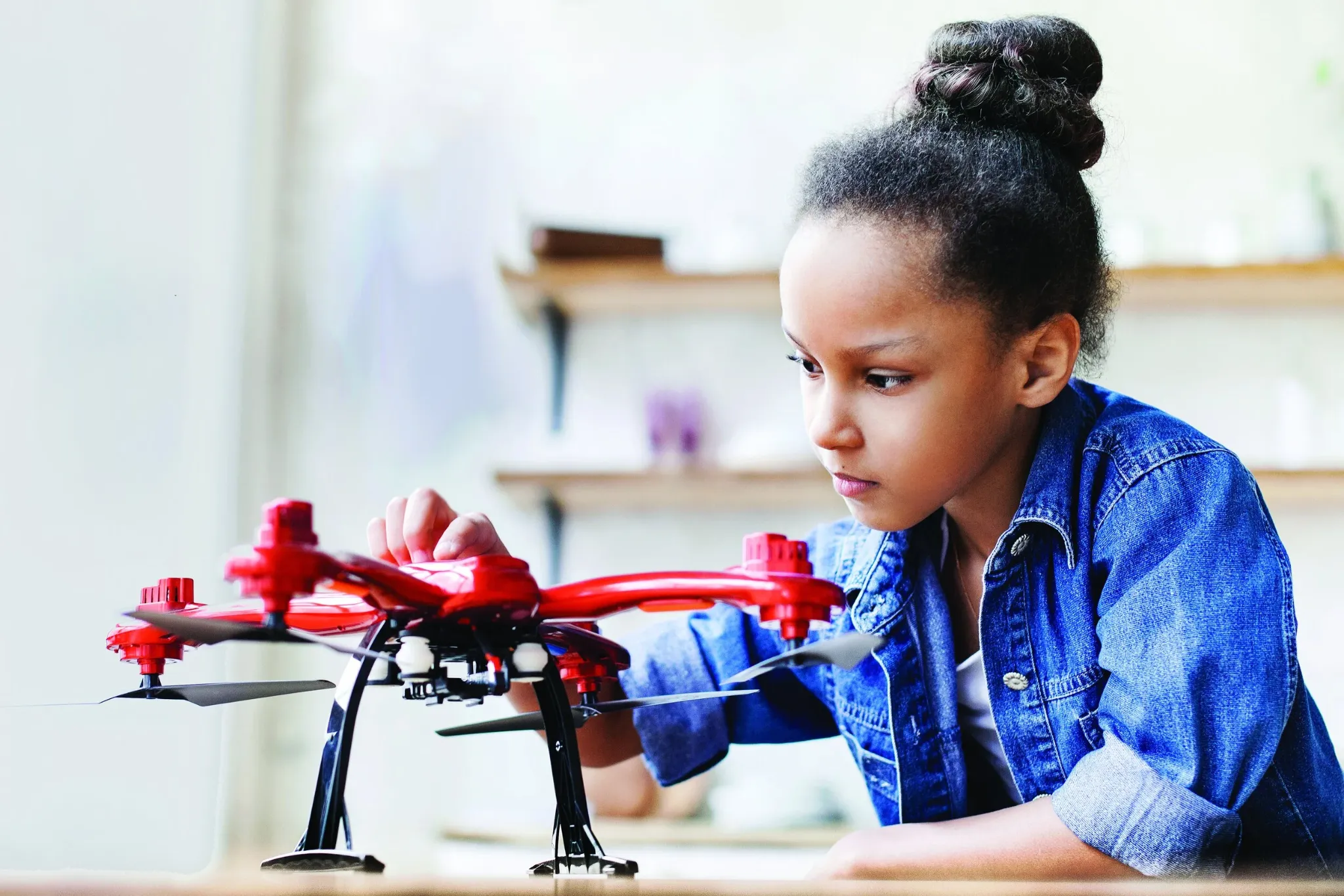 Students learning with drone kits